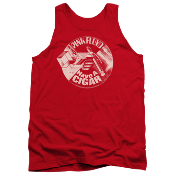 Red men's tank with Pink Floyd Just A Cigar graphic