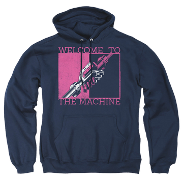 Navy pullover hoodie with Pink Floyd Welcome To The Machine graphic