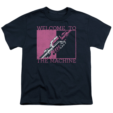 Navy youth t-shirt for ages 8 to 12 with Pink Floyd Welcome To The Machine graphic