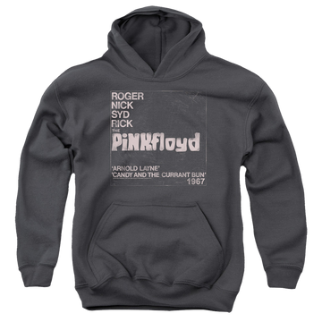 Charcoal youth hoodie for ages 8 to 12 with Pink Floyd Arnold Layne graphic