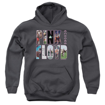 Charcoal youth hoodie for ages 8 to 12 with Pink Floyd Cover graphic