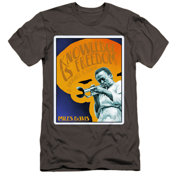 Charcoal men's premium slim fit t-shirt with Miles Davis Knowledge And Ignorance graphic