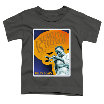 Charcoal toddler t-shirt with Miles Davis Knowledge And Ignorance graphic