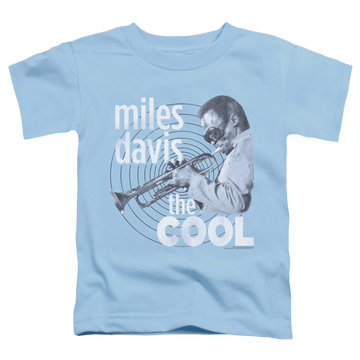 Light blue kid's t-shirt for ages 4 to 7 with Miles Davis The Cool graphic