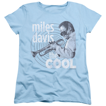 Light blue women's t-shirt with Miles Davis The Cool graphic