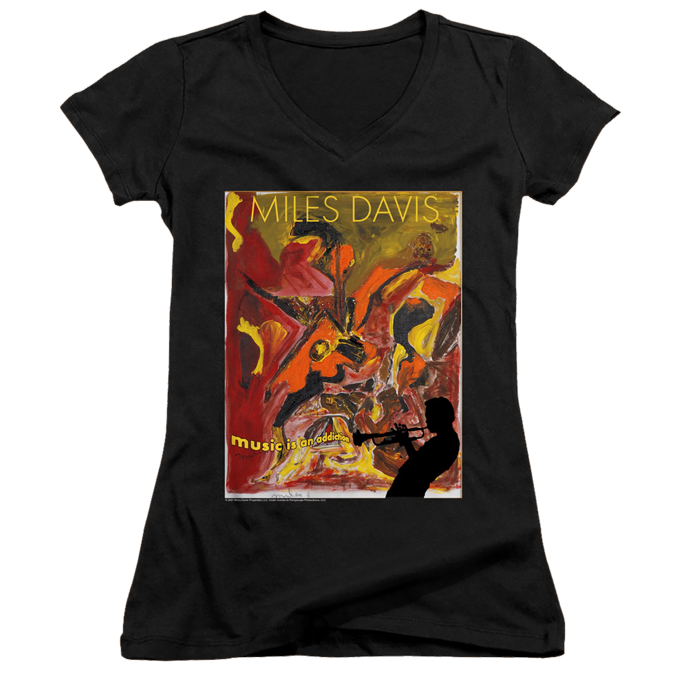 Miles Davis Music Is An Addiction - Juniors V-Neck T-Shirt Juniors V-Neck T-Shirt Miles Davis   