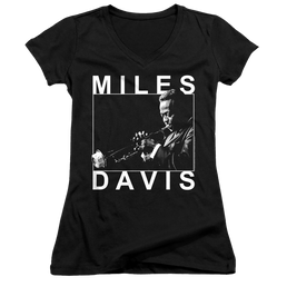 Miles Davis Monochrome - Juniors V-Neck T-Shirt Juniors V-Neck T-Shirt Miles Davis   