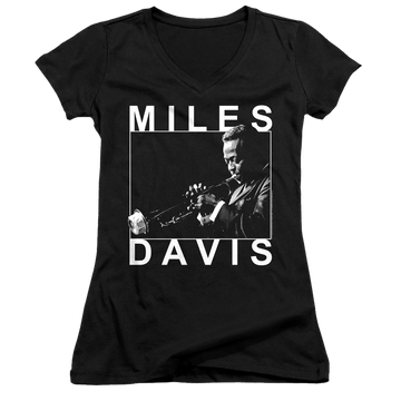 Miles Davis Monochrome - Juniors V-Neck T-Shirt Juniors V-Neck T-Shirt Miles Davis   