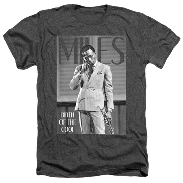 Charcoal men's heather t-shirt with Miles Davis Simply Cool graphic