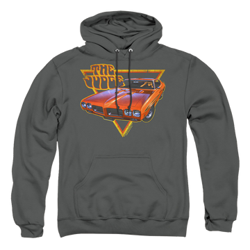 Charcoal pullover hoodie with Pontiac Judged graphic