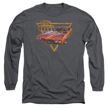 Charcoal men's long sleeve t-shirt with Pontiac Judged graphic