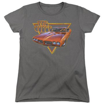 Charcoal women's t-shirt with Pontiac Judged graphic