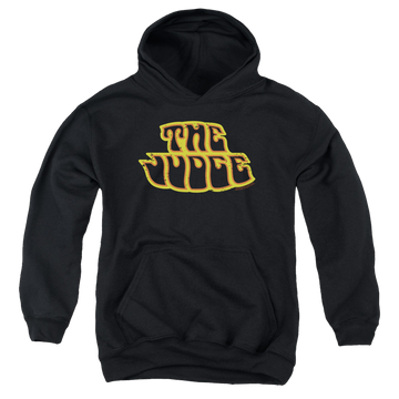 Black youth hoodie for ages 8 to 12 with Pontiac Judge Logo graphic
