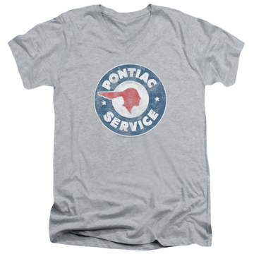 Athletic heather men's v-neck t-shirt with Vintage Pontiac Service graphic