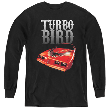 Black youth long sleeve t-shirt with Pontiac Turbo Bird graphic