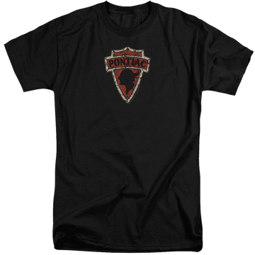 Black men's tall fit t-shirt with Early Pontiac Arrowhead graphic