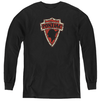Black youth long sleeve t-shirt with Early Pontiac Arrowhead graphic