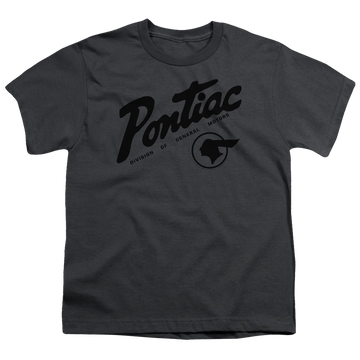 Charcoal youth t-shirt for ages 8 to 12 with Pontiac Division graphic