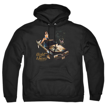 Black pullover hoodie with Pontiac Chevrolet Night Moves graphic