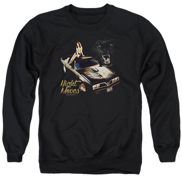 Black men's crewneck sweatshirt with Pontiac Chevrolet Night Moves graphic