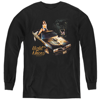 Black youth long sleeve t-shirt with Pontiac Night Moves graphic
