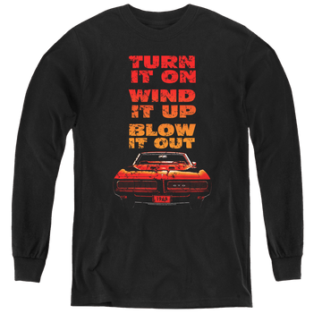 Black youth long sleeve t-shirt with Pontiac Blow It Out Gto graphic