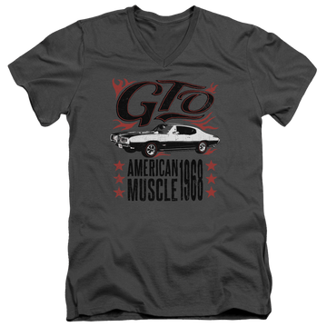 Charcoal men's v-neck t-shirt with Pontiac Gto Flames graphic