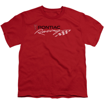 Red youth t-shirt for ages 8 to 12 with Red Pontiac Racing graphic