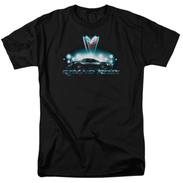 Black men's regular fit t-shirt with Pontiac Silver Grand Am graphic