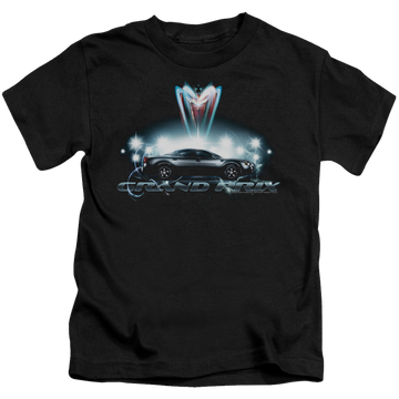 Black kid's t-shirt for ages 4 to 7 with Pontiac Silver Grand Am graphic