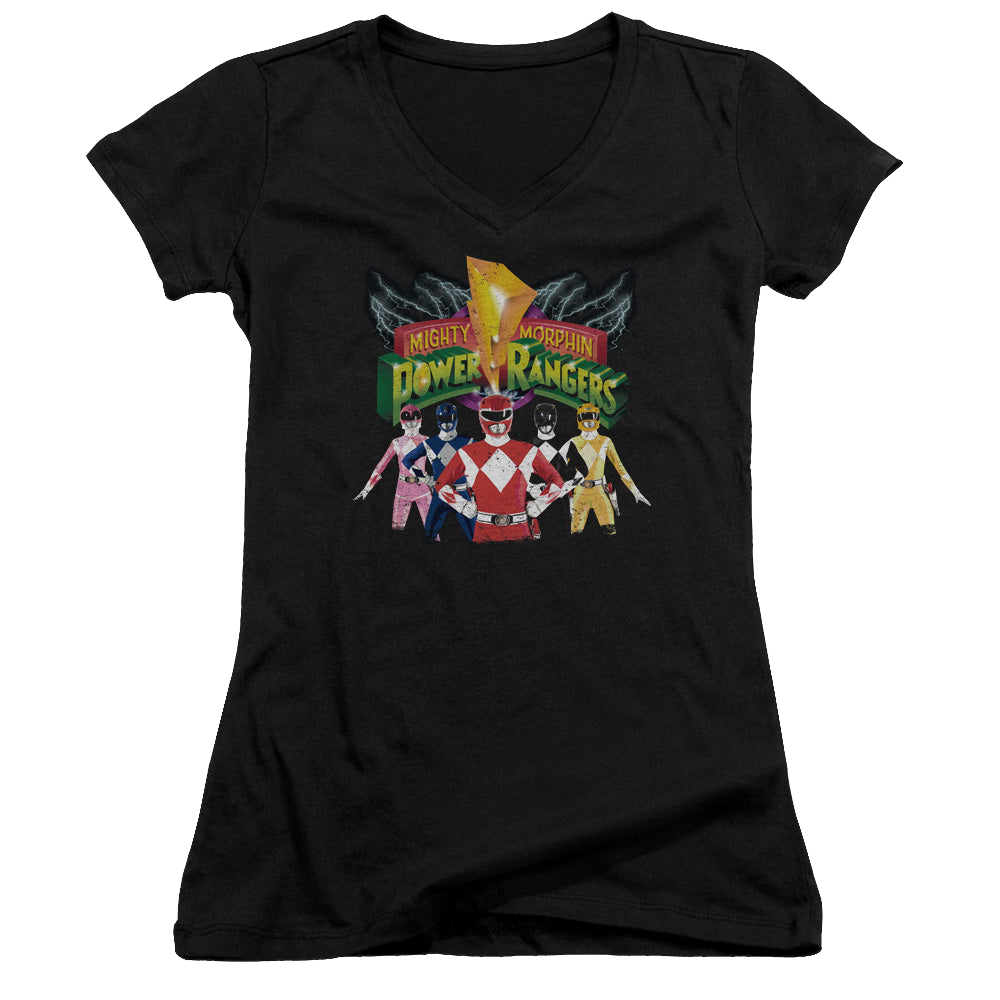 Mighty Morphin Power Rangers Rangers Unite - Juniors V-Neck T-Shirt Juniors V-Neck T-Shirt Power Rangers   