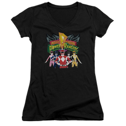 Mighty Morphin Power Rangers Rangers Unite - Juniors V-Neck T-Shirt Juniors V-Neck T-Shirt Power Rangers   