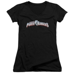 Mighty Morphin Power Rangers New Logo - Juniors V-Neck T-Shirt Juniors V-Neck T-Shirt Power Rangers   