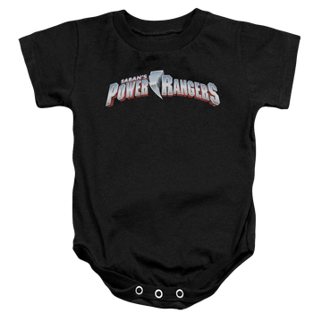 Black baby bodysuit with Mighty Morphin Power Rangers New Logo graphic