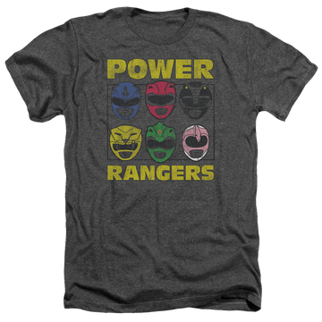 Charcoal men's heather t-shirt with Mighty Morphin Power Rangers Ranger Heads graphic