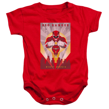 Red baby bodysuit with Mighty Morphin Power Rangers Red Deco graphic
