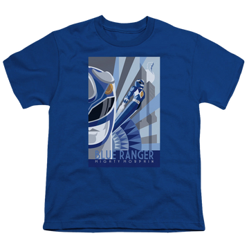 Royal youth t-shirt for ages 8 to 12 with Mighty Morphin Power Rangers Blue Ranger Deco graphic