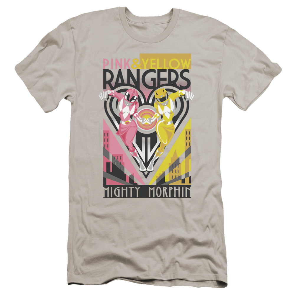 Mighty Morphin Power Rangers Pink & Yellow Deco - Men's Premium Slim Fit T-Shirt Men's Premium Slim Fit T-Shirt Power Rangers   