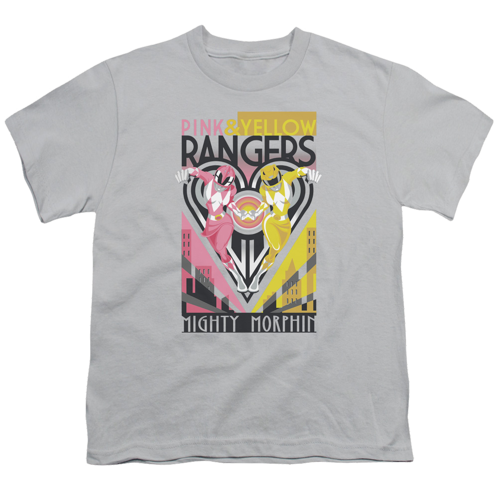 Mighty Morphin Power Rangers Pink & Yellow Deco - Youth T-Shirt Youth T-Shirt (Ages 8-12) Power Rangers   