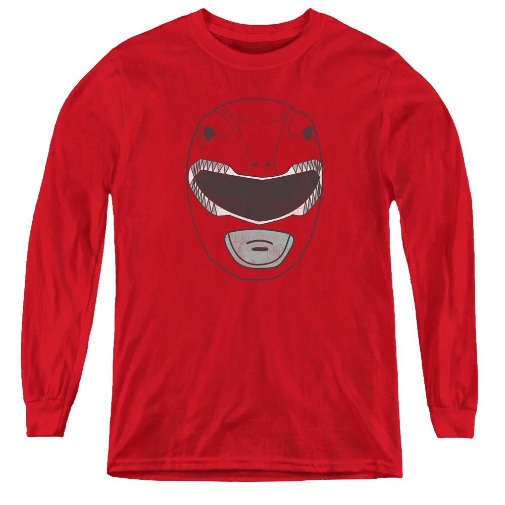 Mighty Morphin Power Rangers Red Ranger Mask - Youth Long Sleeve T-Shirt Youth Long Sleeve T-Shirt Power Rangers   