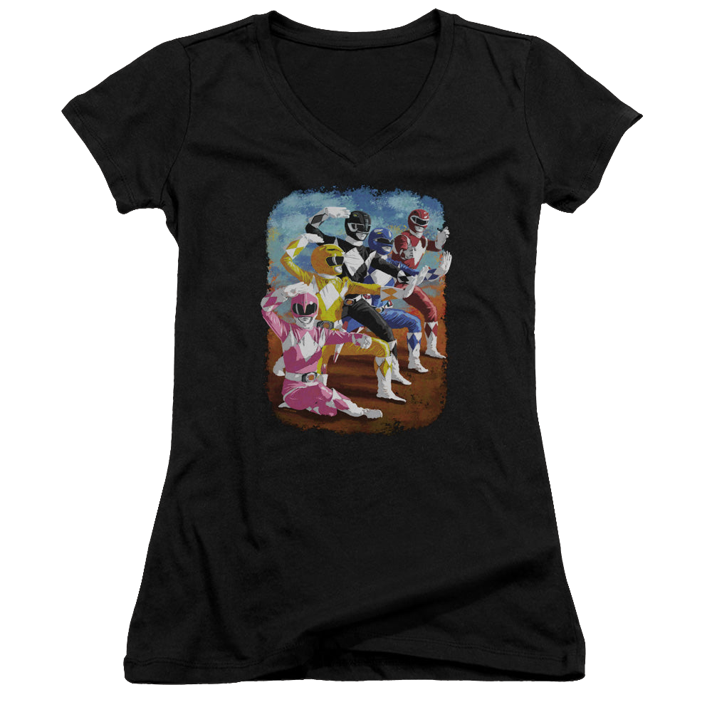 Mighty Morphin Power Rangers Impressionist Rangers - Juniors V-Neck T-Shirt Juniors V-Neck T-Shirt Power Rangers   