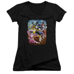 Mighty Morphin Power Rangers Impressionist Rangers - Juniors V-Neck T-Shirt Juniors V-Neck T-Shirt Power Rangers   
