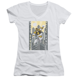 Mighty Morphin Power Rangers White Ranger Duo - Juniors V-Neck T-Shirt Juniors V-Neck T-Shirt Power Rangers   