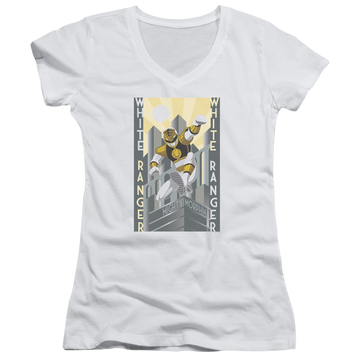 Mighty Morphin Power Rangers White Ranger Duo - Juniors V-Neck T-Shirt Juniors V-Neck T-Shirt Power Rangers   