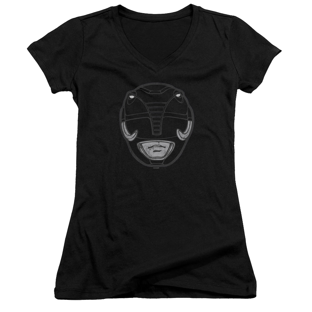 Mighty Morphin Power Rangers Black Ranger Mask - Juniors V-Neck T-Shirt Juniors V-Neck T-Shirt Power Rangers   