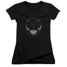 Mighty Morphin Power Rangers Black Ranger Mask - Juniors V-Neck T-Shirt Juniors V-Neck T-Shirt Power Rangers   