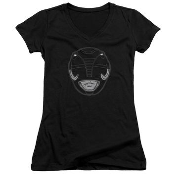 Mighty Morphin Power Rangers Black Ranger Mask - Juniors V-Neck T-Shirt Juniors V-Neck T-Shirt Power Rangers   