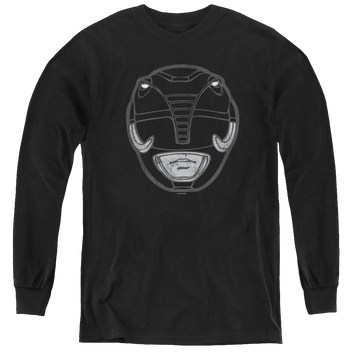 Black youth long sleeve t-shirt with Mighty Morphin Power Rangers Black Ranger Mask graphic