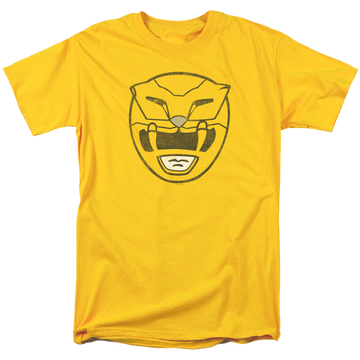 Yellow men's regular fit t-shirt with Mighty Morphin Power Rangers Yellow Ranger Mask graphic