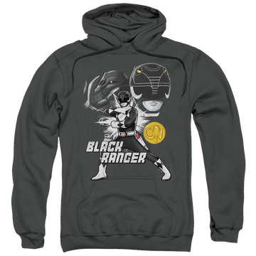 Charcoal pullover hoodie with Mighty Morphin Power Rangers Black Ranger graphic